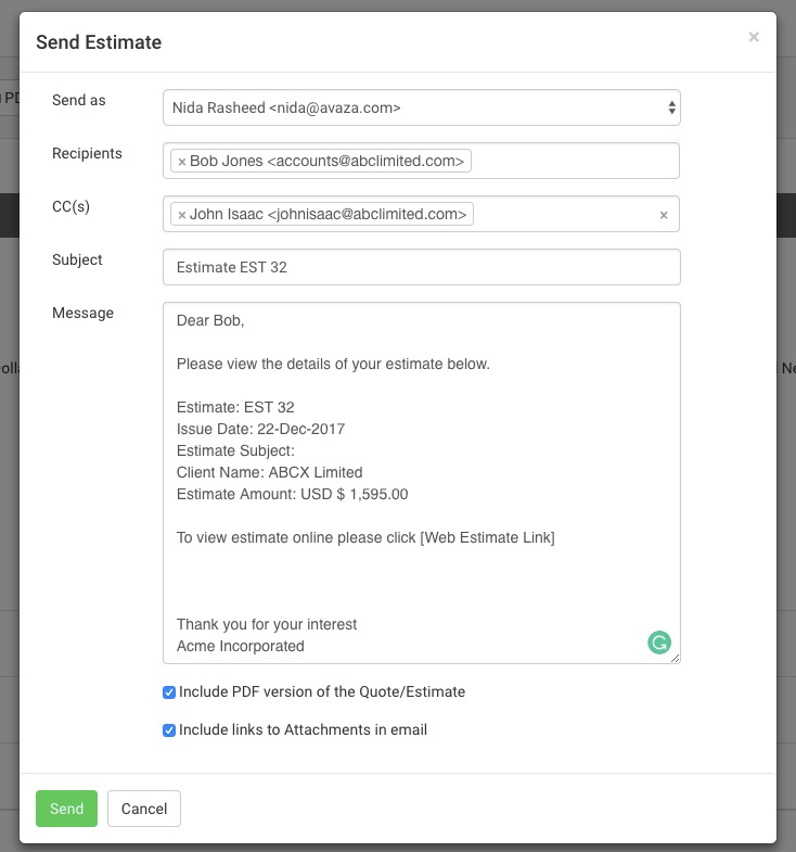 How Do I Send an Estimate to a Client? Avaza Support