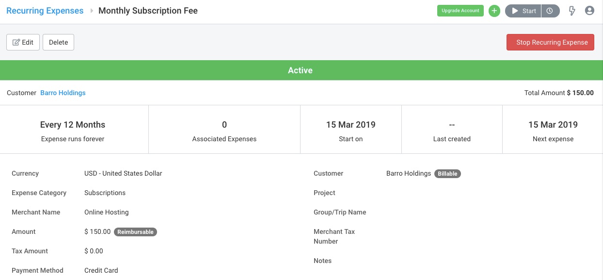 monthly recurring expense spreadsheet